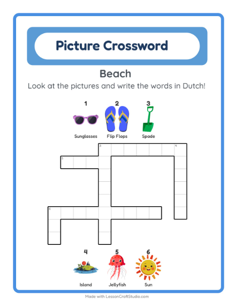 Picture crossword – Beach Things