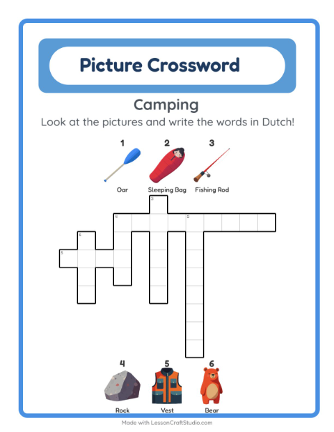 Picture crossword – Camping Gear