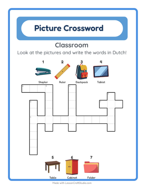 Picture crossword – Classroom Objects