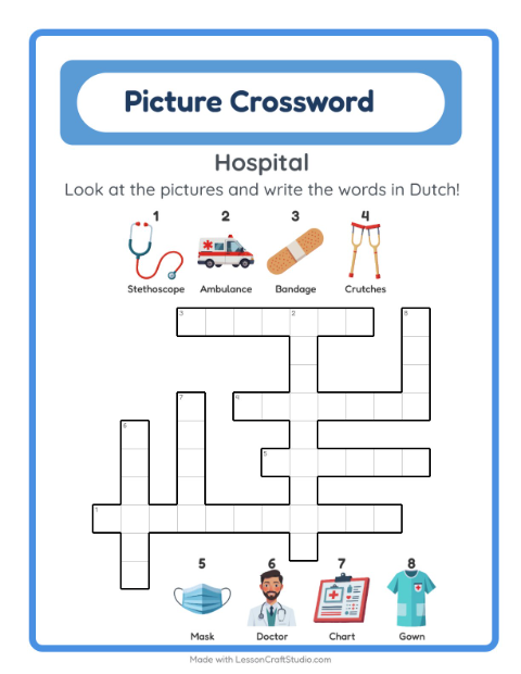 Picture crossword – Hospital Things