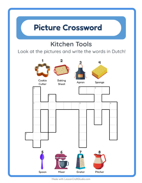 Picture crossword – Kitchen Tools