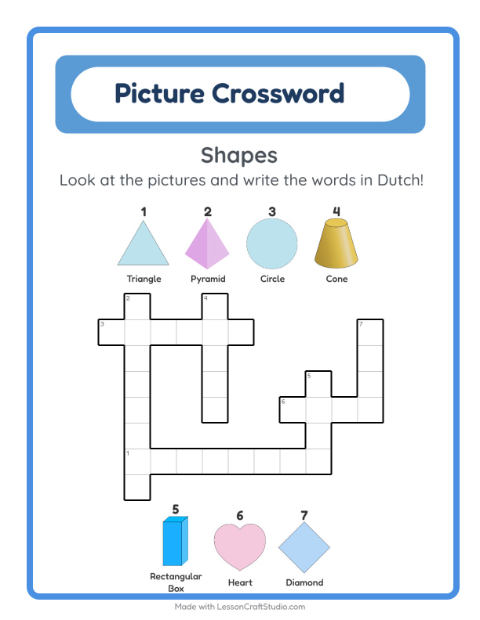 Preview of Learn Dutch: Shapes – Picture Crossword for Kids