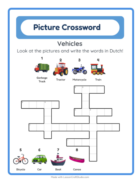 Picture crossword – Vehicles