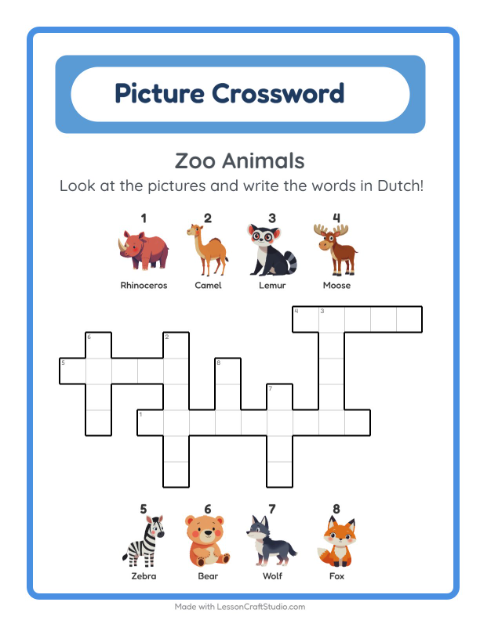 Picture crossword – Zoo Animals