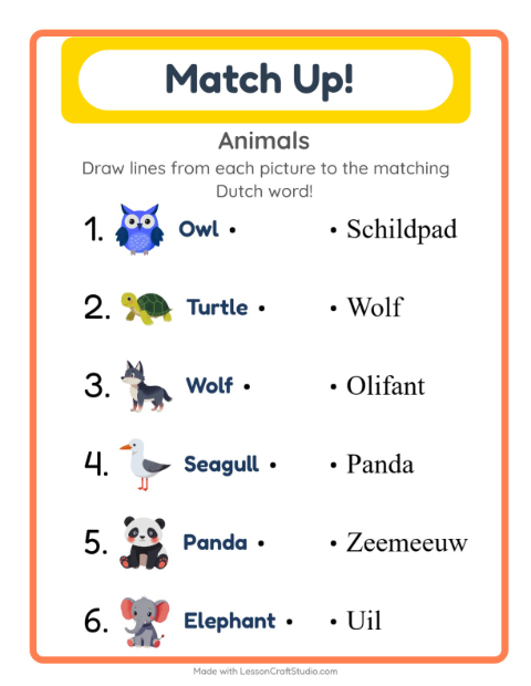Preview of Learn Dutch: Animals – Picture-Word Match for Kids