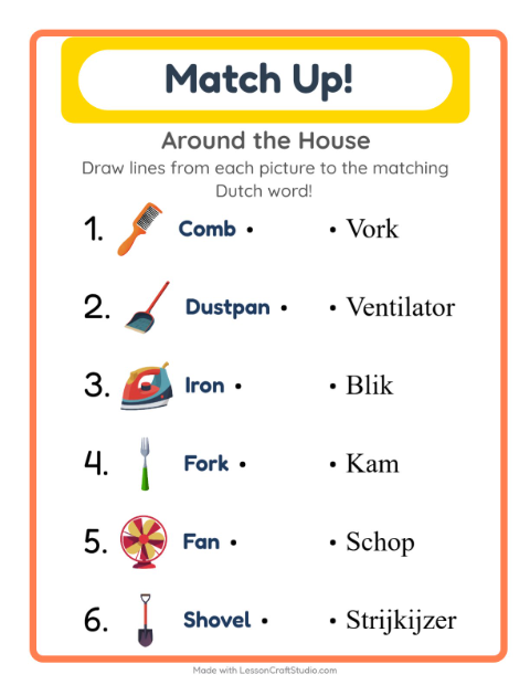 Preview of Learn Dutch: Household Things – Picture-Word Match for Kids