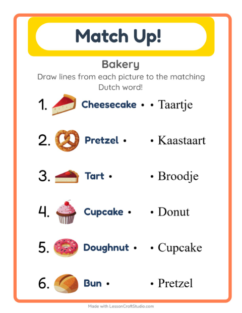 Picture-word match – Bakery Treats