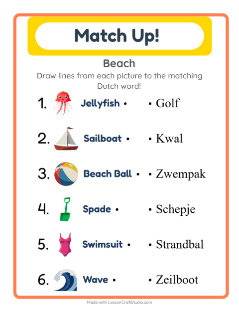 Picture-word match – Beach Things