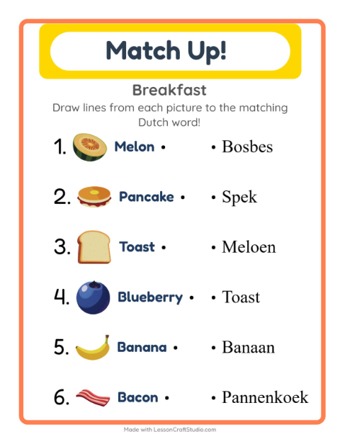 Picture-word match – Breakfast
