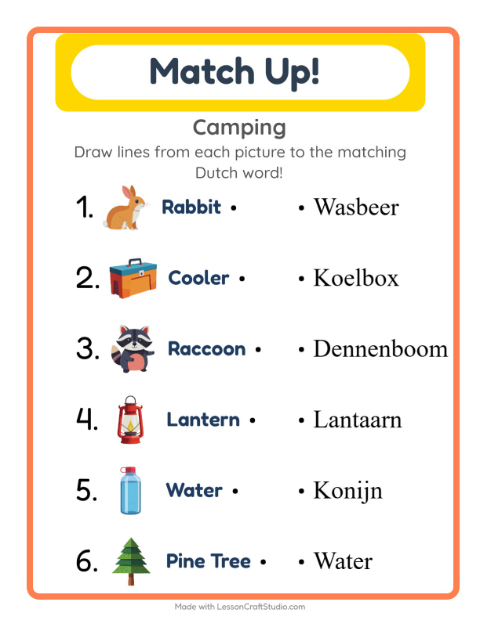 Picture-word match – Camping Gear