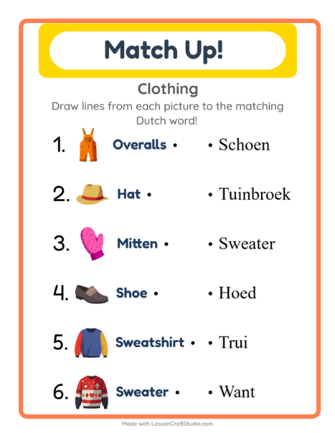 Picture-word match – Clothes
