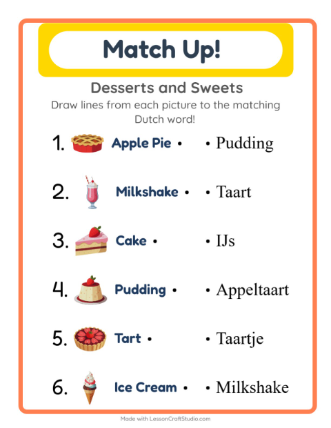 Picture-word match – Desserts and Sweets
