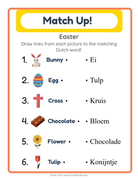 Preview of Learn Dutch: Easter – Picture-Word Match for Kids