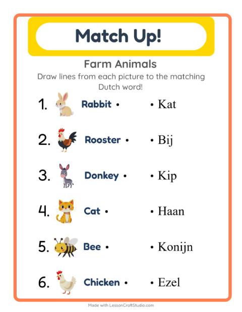 Picture-word match – Farm Animals