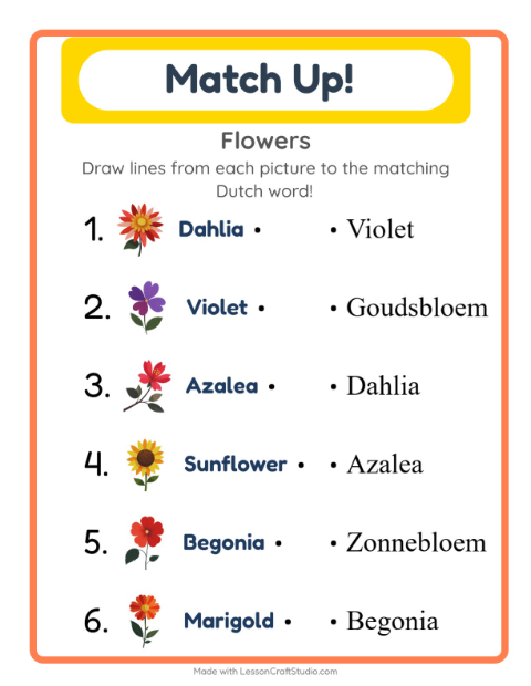 Picture-word match – Flowers