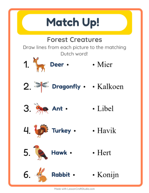 Picture-word match – Forest Creatures