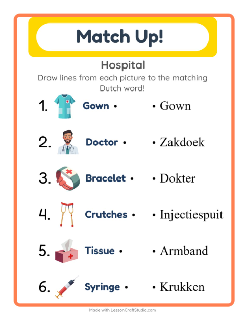 Picture-word match – Hospital Things