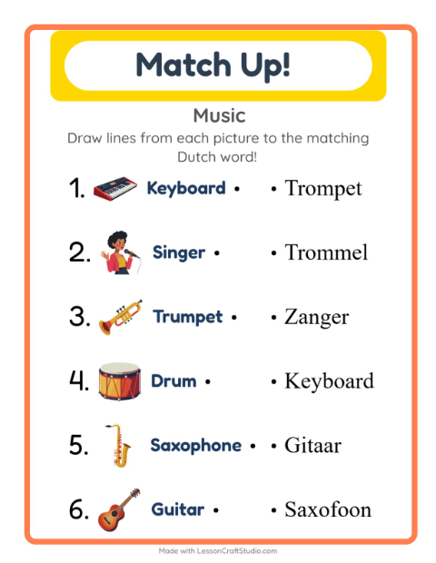 Picture-word match – Musical Instruments