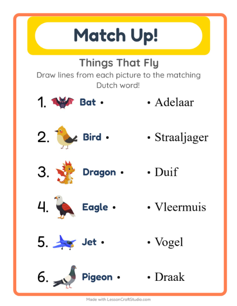 Picture-word match – Things That Fly