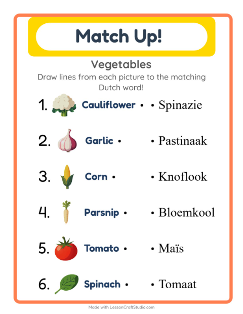 Picture-word match – Vegetables