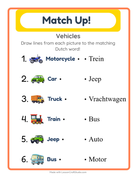 Picture-word match – Vehicles