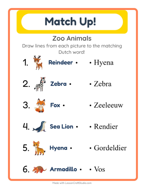 Picture-word match – Zoo Animals