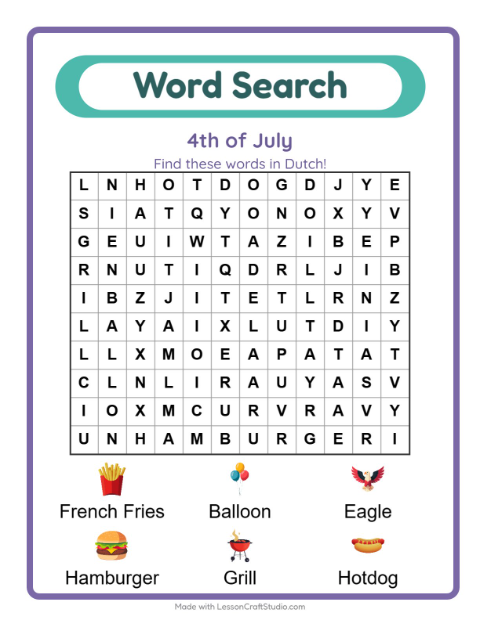 Picture word search – Fourth of July Things