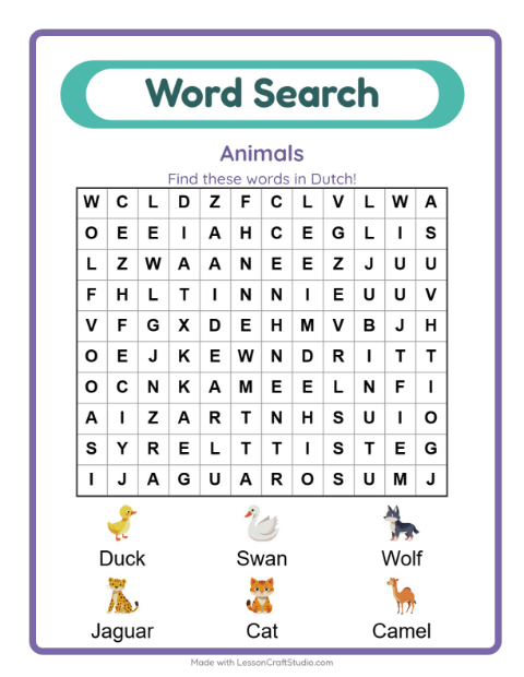Picture word search – Animals