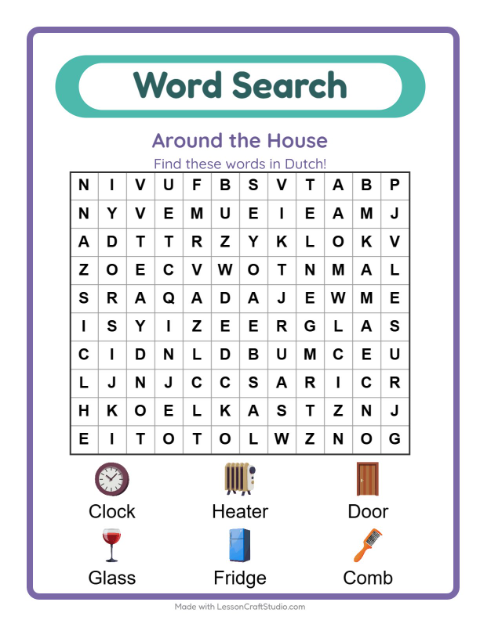 Picture word search – Household Things