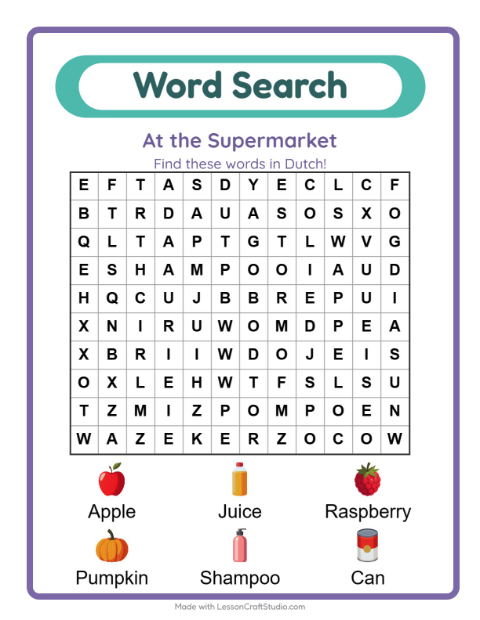 Picture word search – Supermarket Things