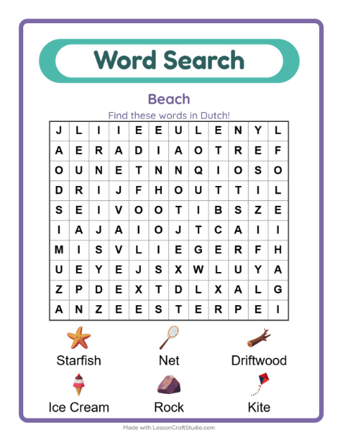 Picture word search – Beach Things