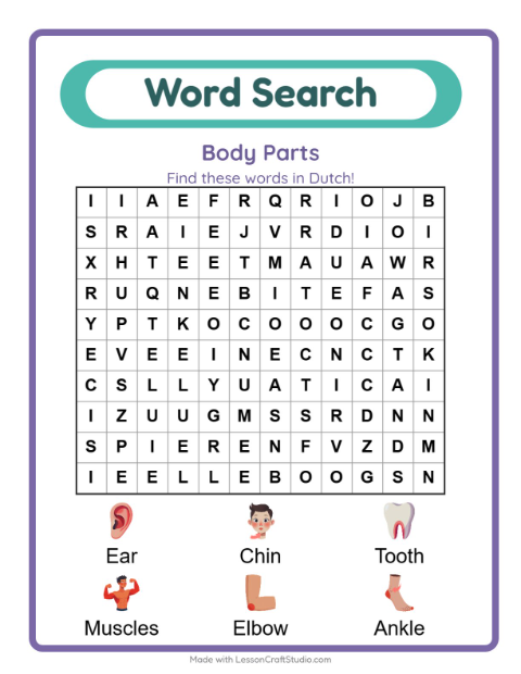 Picture word search – Body Parts