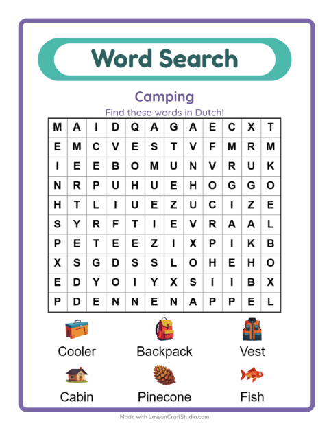 Picture word search – Camping Gear