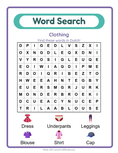 Picture word search – Clothes