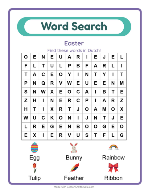 Preview of An Easter grid with six Dutch words in it