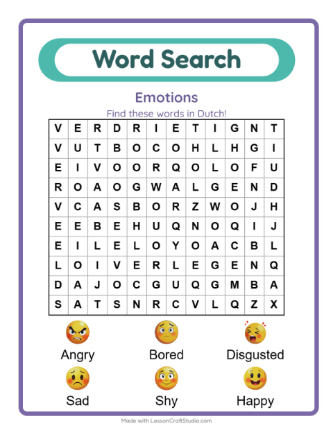 Picture word search – Feelings