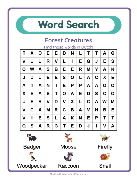 Picture word search – Forest Creatures
