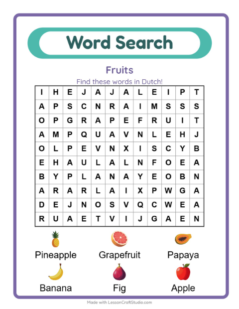 Picture word search – Fruits