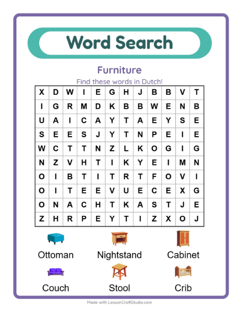 Picture word search – Furniture