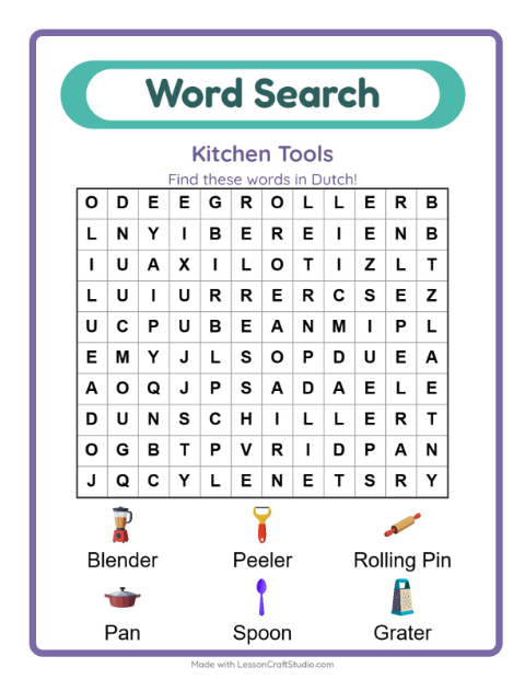Picture word search – Kitchen Tools