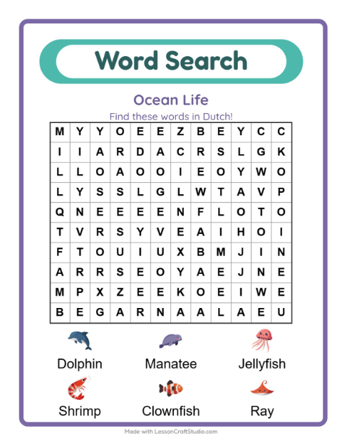 Picture word search – Ocean Life