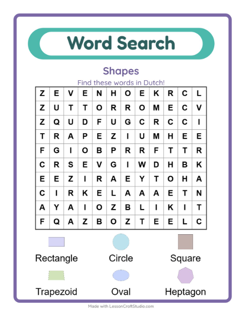 Picture word search – Shapes