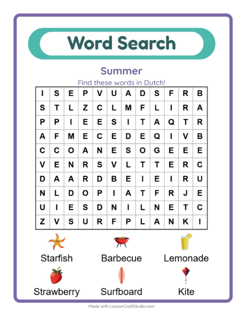 Picture word search – Summer