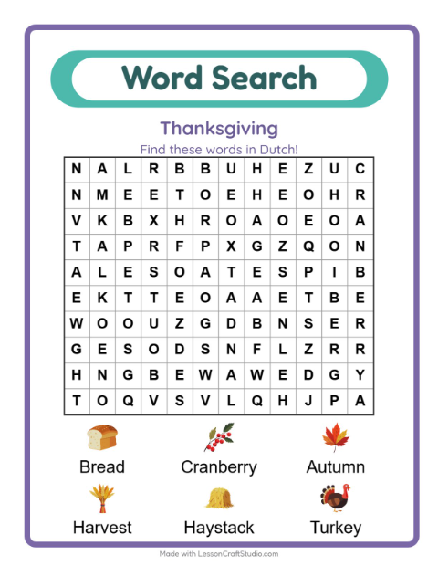 Picture word search – Thanksgiving