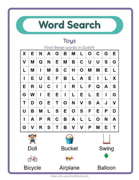 Picture word search – Toys