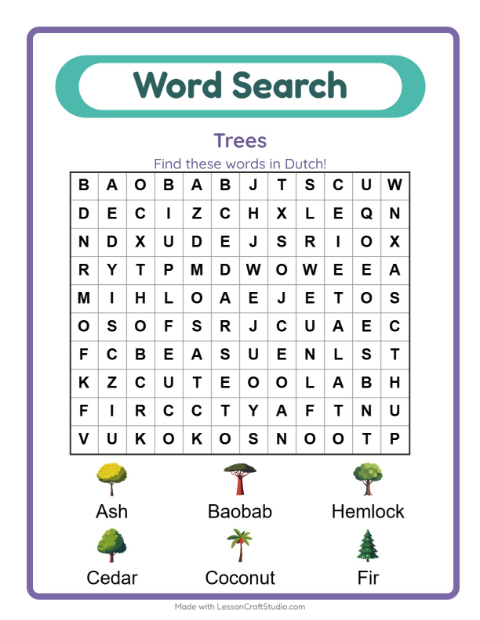 Picture word search – Trees