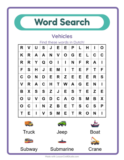 Picture word search – Vehicles