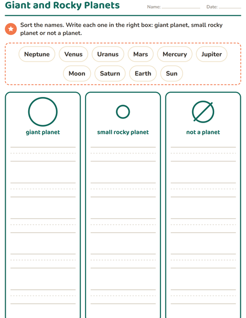 Preview of Sun, Moon and Planets worksheet for grade 3