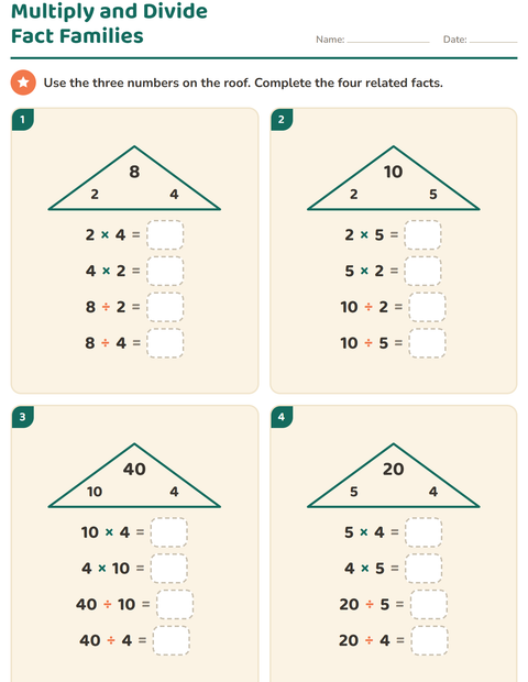 Preview of Fact Families worksheet for grade 3