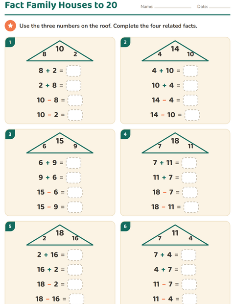 Preview of Fact Families worksheet for grade 1